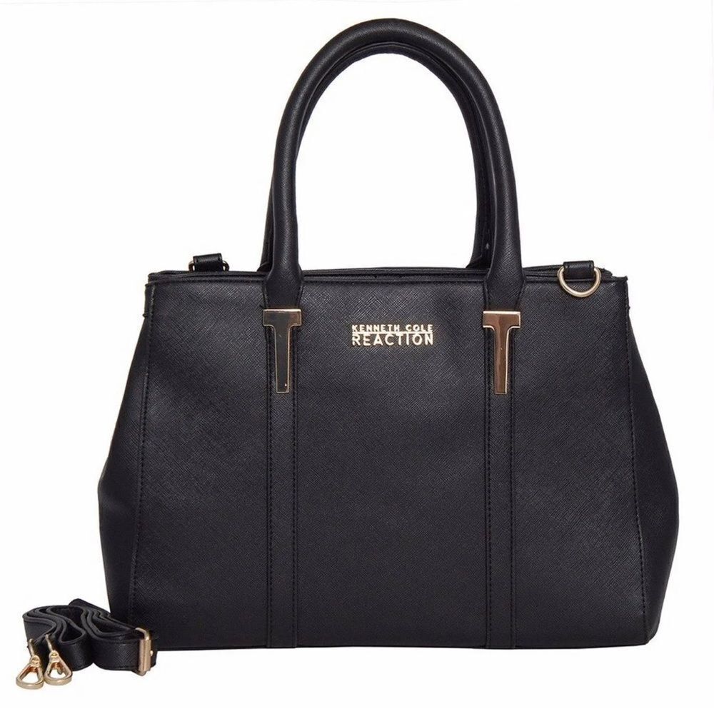 Kenneth Cole Reaction Triple Entry Harriet Handbag Purse Black w/ Gold Hardware
